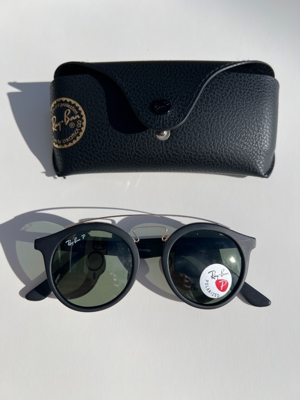 New Authentic Ray-Ban Sunglasses Metal & Black Plastic Polarized Green Lenses